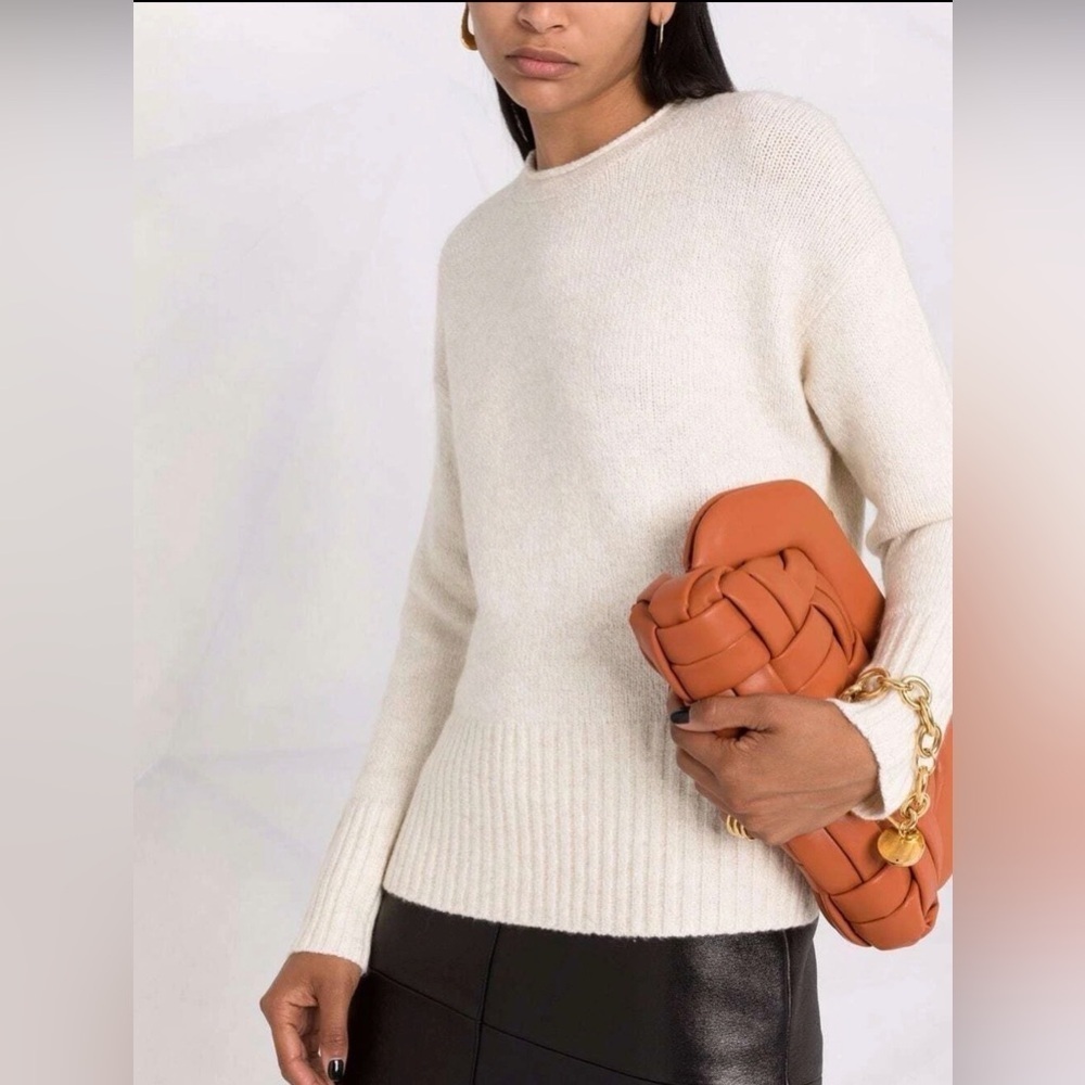 Vince crew neck ribbed wool/cashmere blend sweater in cream size medium